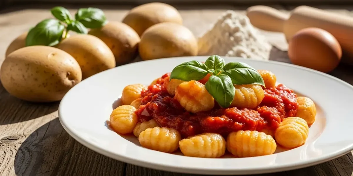 Una fotografia che mostra un piatto di gnocchi di patate fatti in casa