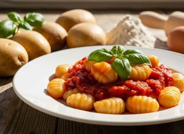Una fotografia che mostra un piatto di gnocchi di patate fatti in casa